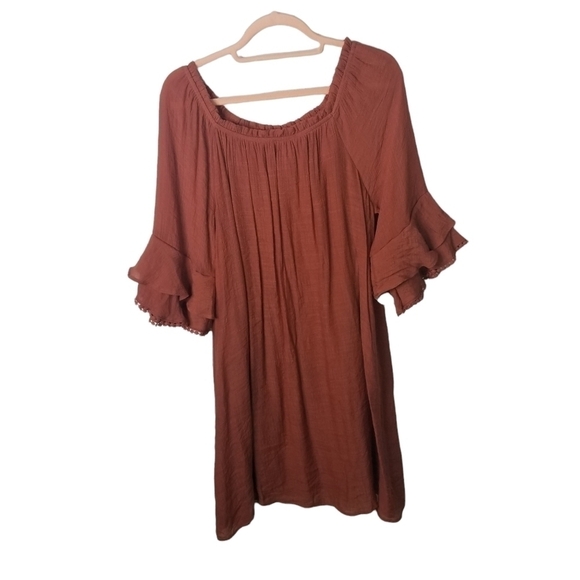 Naif terracotta crinkle tied sleeve dress new - Picture 1 of 6
